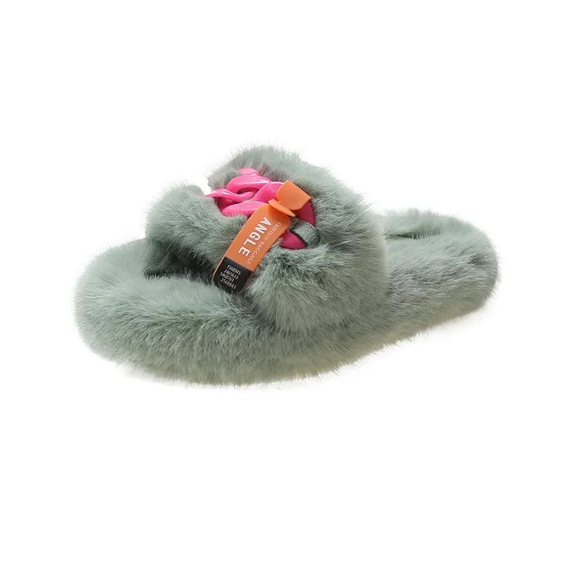 Summer Female  Large Size Thick Soled Fur Slippers