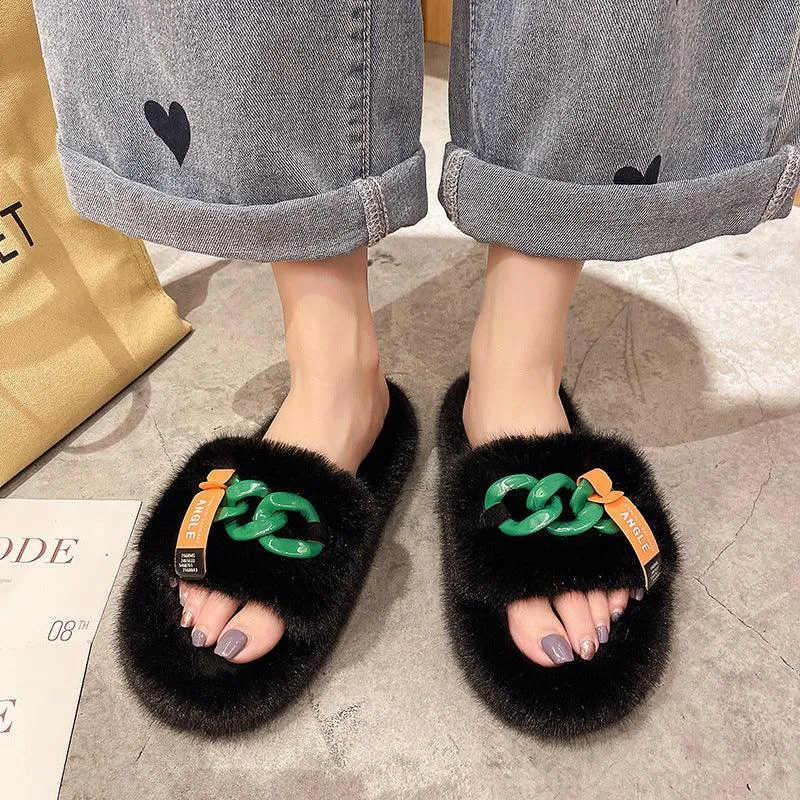 Summer Female  Large Size Thick Soled Fur Slippers