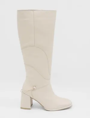 Tessa knee high boots in off white leather womens shoes
