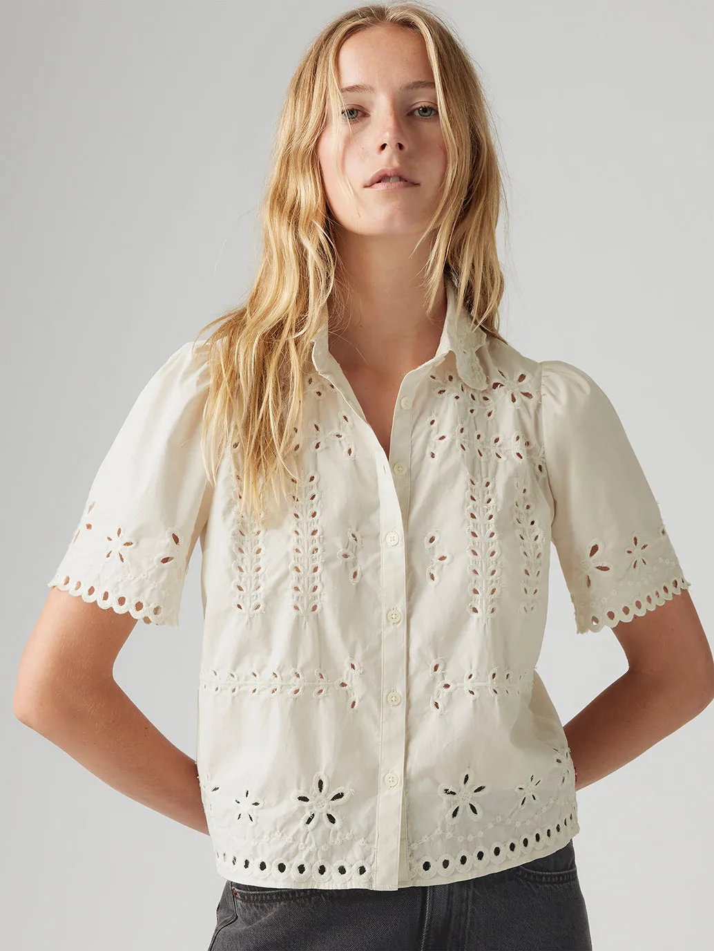 Women's Schiffli Spread Collar Shirt